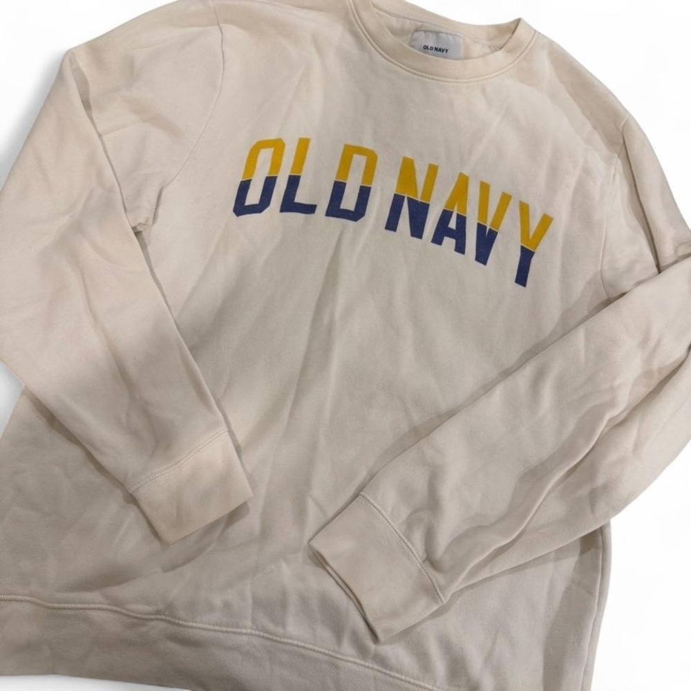 Old Navy Womens XL Cream Logo Crewneck Sweatshirt Fleece Pullover Fall Winter